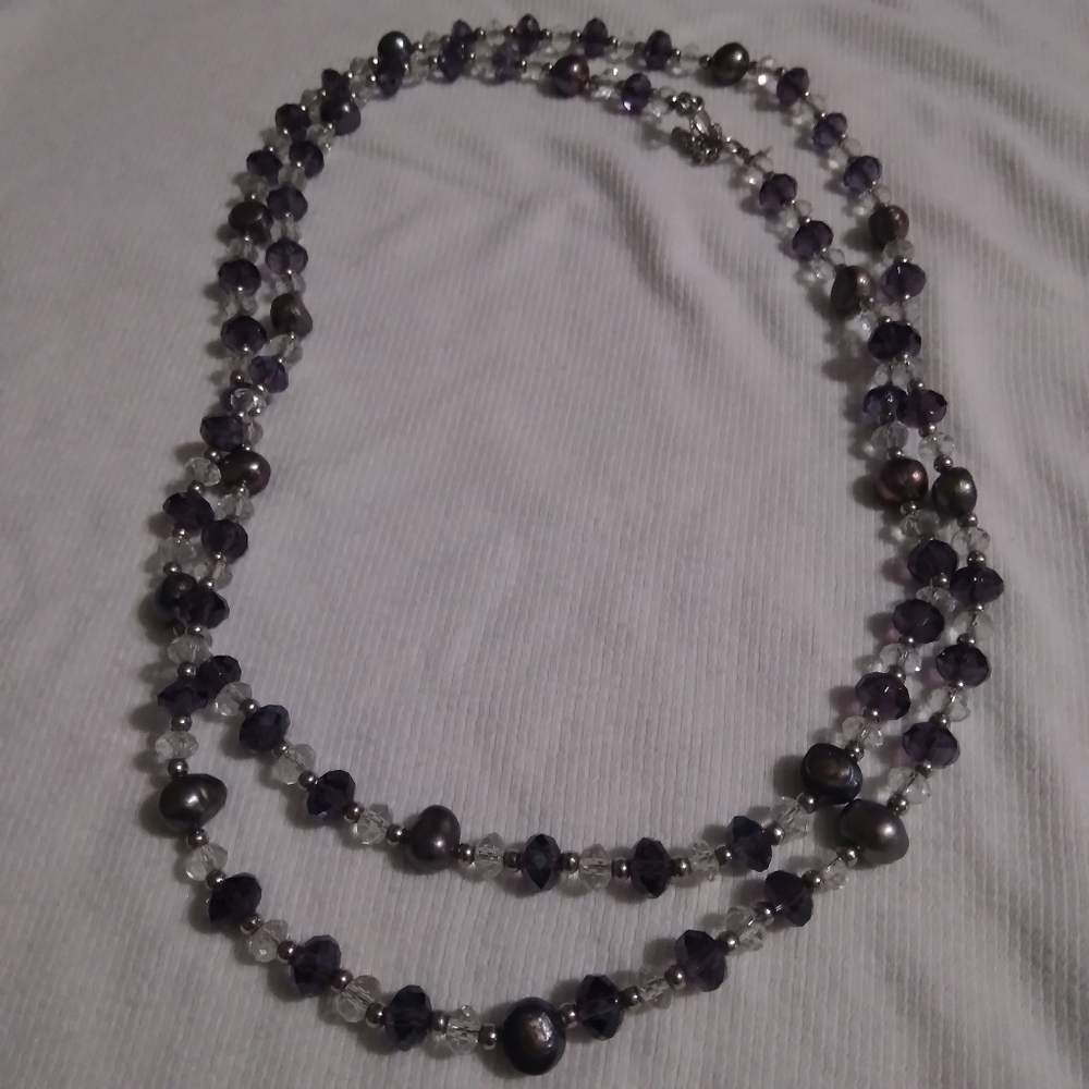 Faceted Crystal bead and pearl necklace
